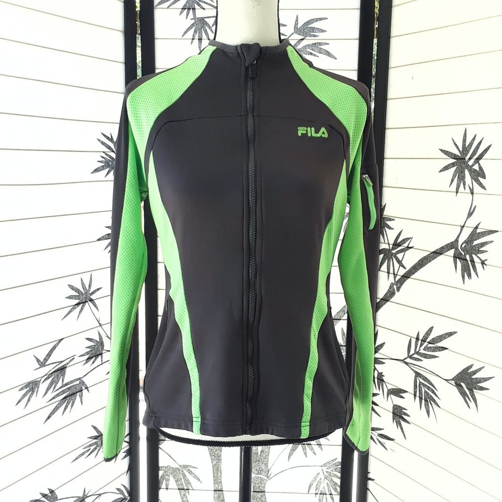 Fila Sport Black & Green Mockneck Athletic Jacket